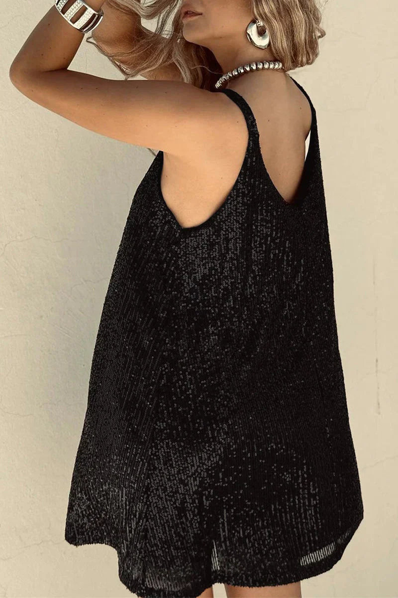 Sequin Mini Dress Women’s Sparkly V-Neck Party Shift Nightclub Wear