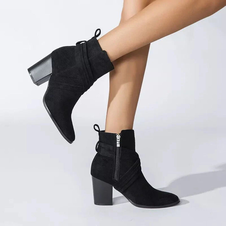 Bottes en cuir pour femmes à talon bloc haut