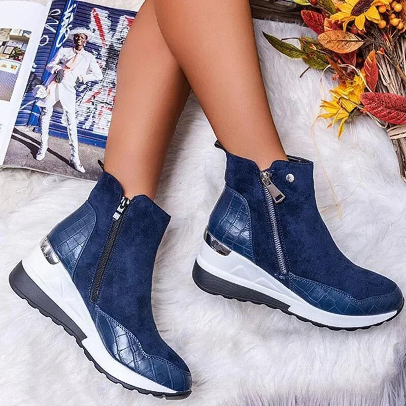 Women’s Leather Side-Zip Wedge Ankle Boots