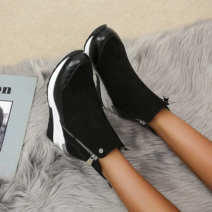 Women’s Leather Side-Zip Wedge Ankle Boots