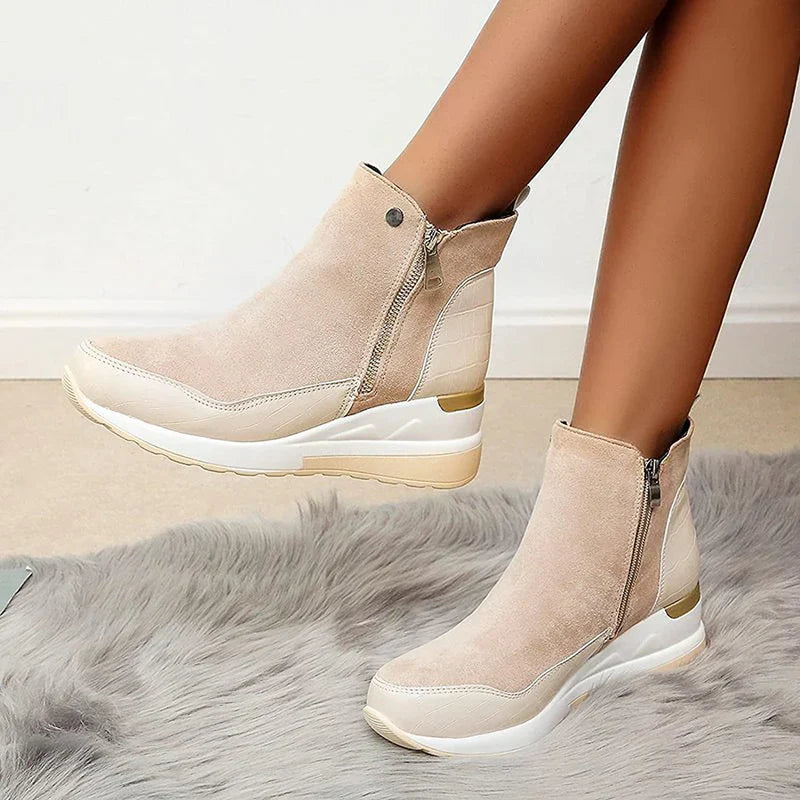 Women’s Leather Side-Zip Wedge Ankle Boots