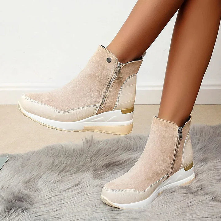 Women’s Leather Side-Zip Wedge Ankle Boots