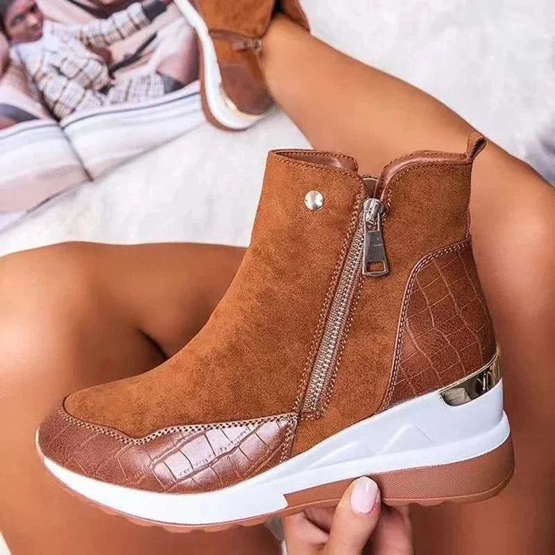 Women’s Leather Side-Zip Wedge Ankle Boots