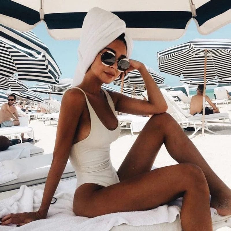 One-Piece Swimsuit Women's Nylon High-Leg Ribbed Bodysuit Swimming Costume