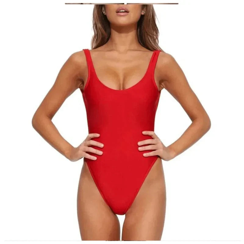 One-Piece Swimsuit Women's Nylon High-Leg Ribbed Bodysuit Swimming Costume