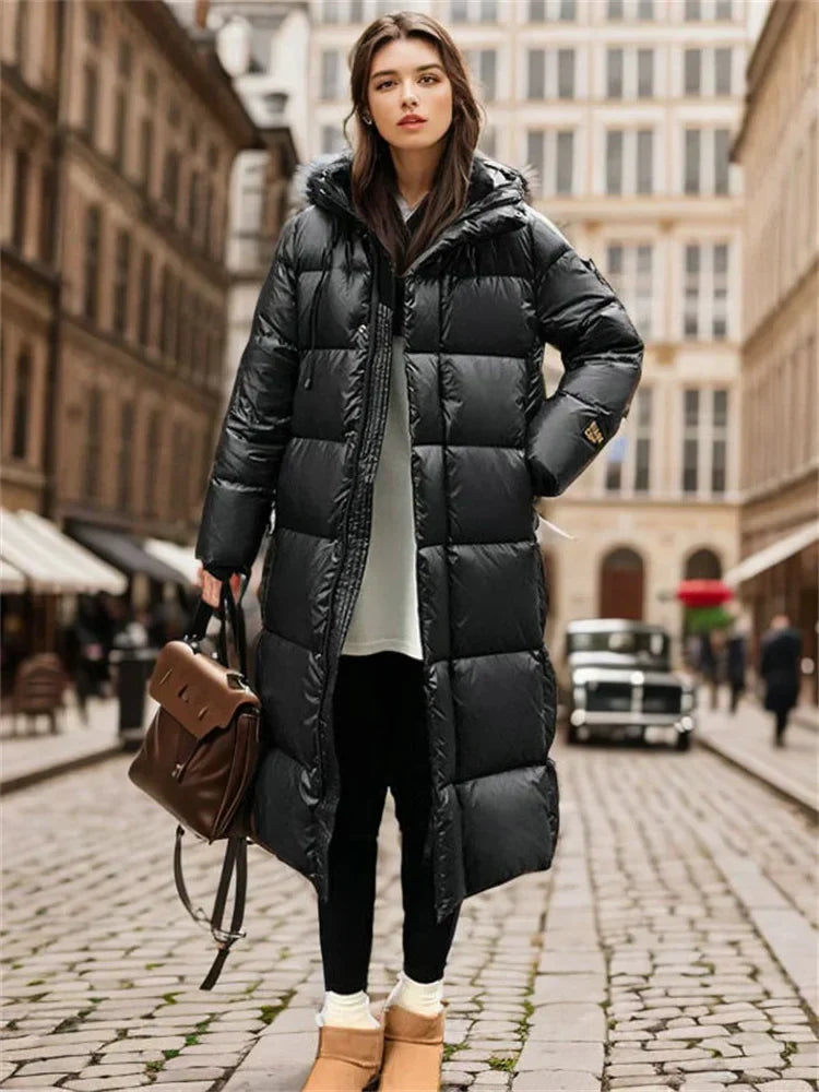Women's Long Puffer Coat Fleece Hooded Jacket Overcoat Parka