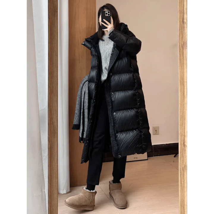 Women's Long Puffer Coat Fleece Hooded Jacket Overcoat Parka