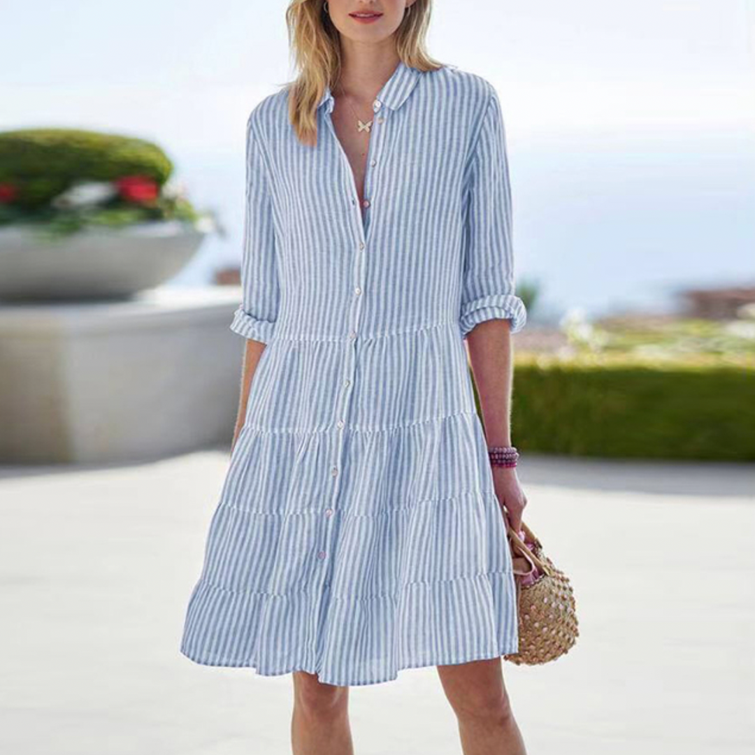 Linen Tiered Shirt Dress Women's Lightweight Casual Tunic Mini Dress