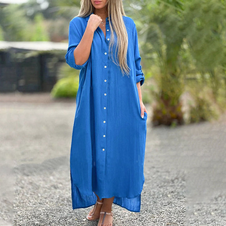 Linen Shirt Dress Women's Long Sleeve Button Maxi Dress