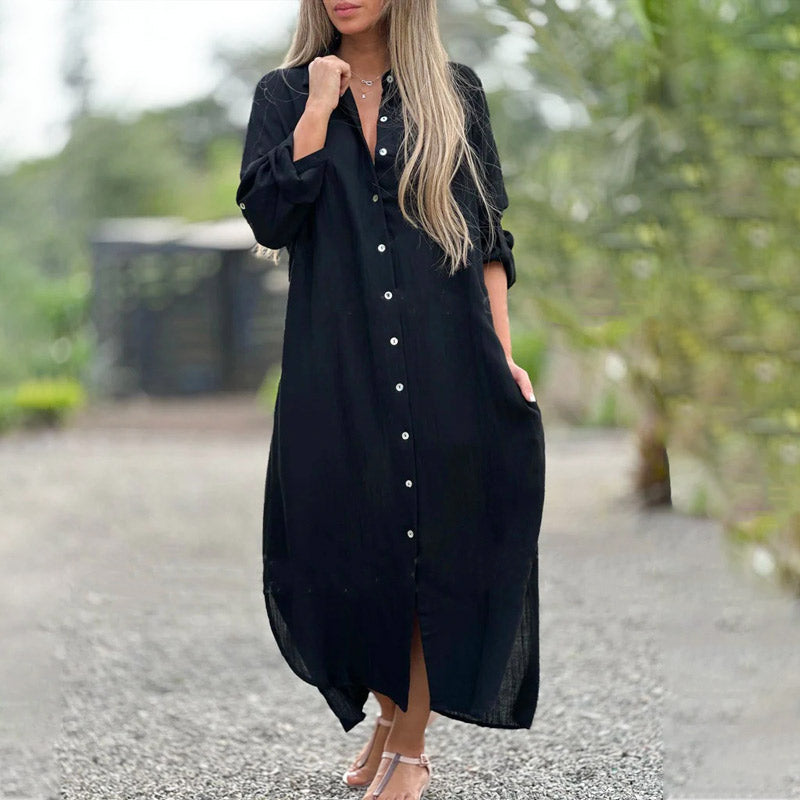 Linen Shirt Dress Women's Long Sleeve Button Maxi Dress