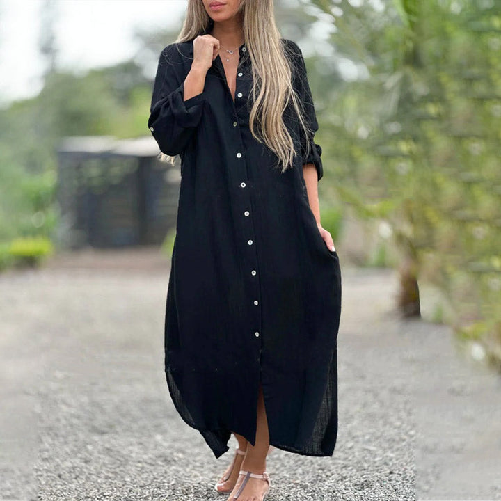 Linen Shirt Dress Women's Long Sleeve Button Maxi Dress