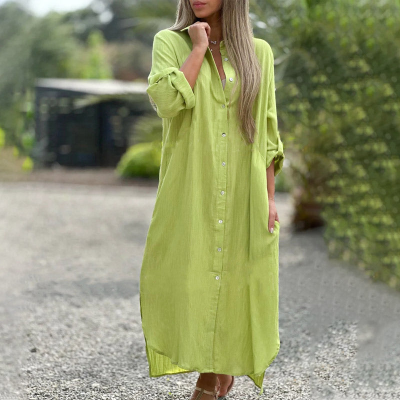 Linen Shirt Dress Women's Long Sleeve Button Maxi Dress