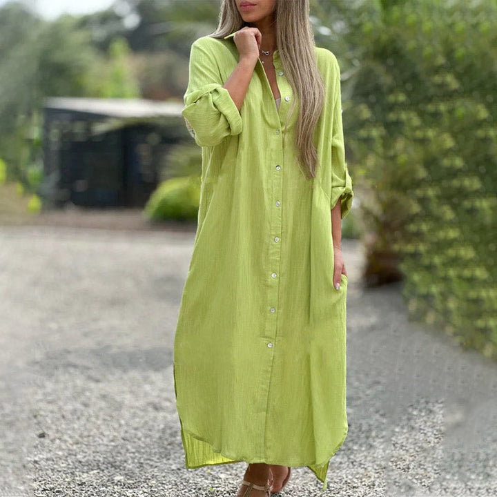 Linen Shirt Dress Women's Long Sleeve Button Maxi Dress