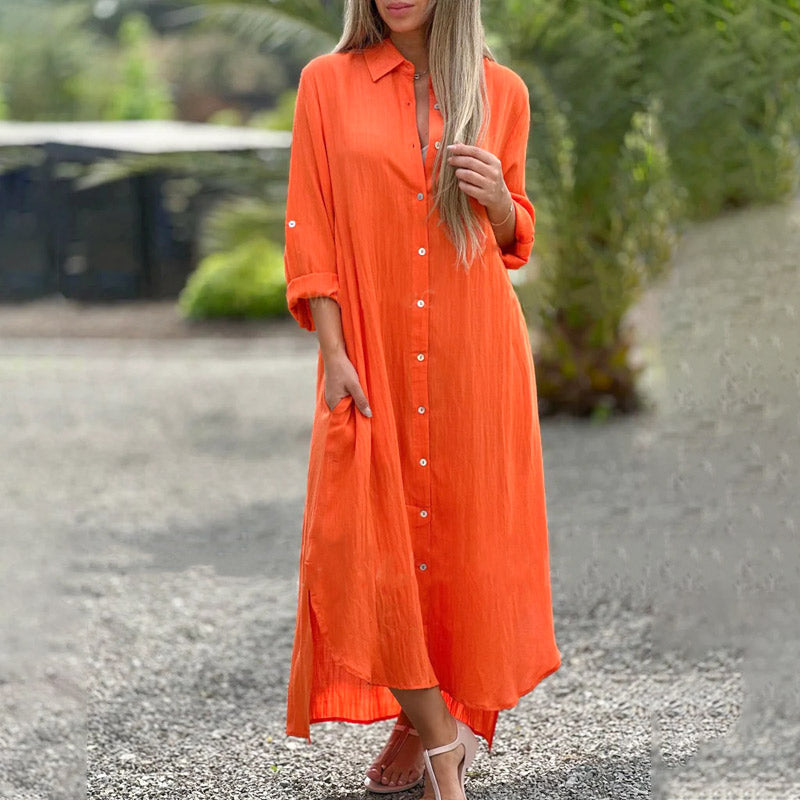 Linen Shirt Dress Women's Long Sleeve Button Maxi Dress