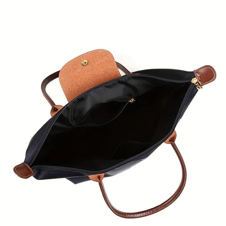 Women's Large Nylon Tote Bag with Leather Handles