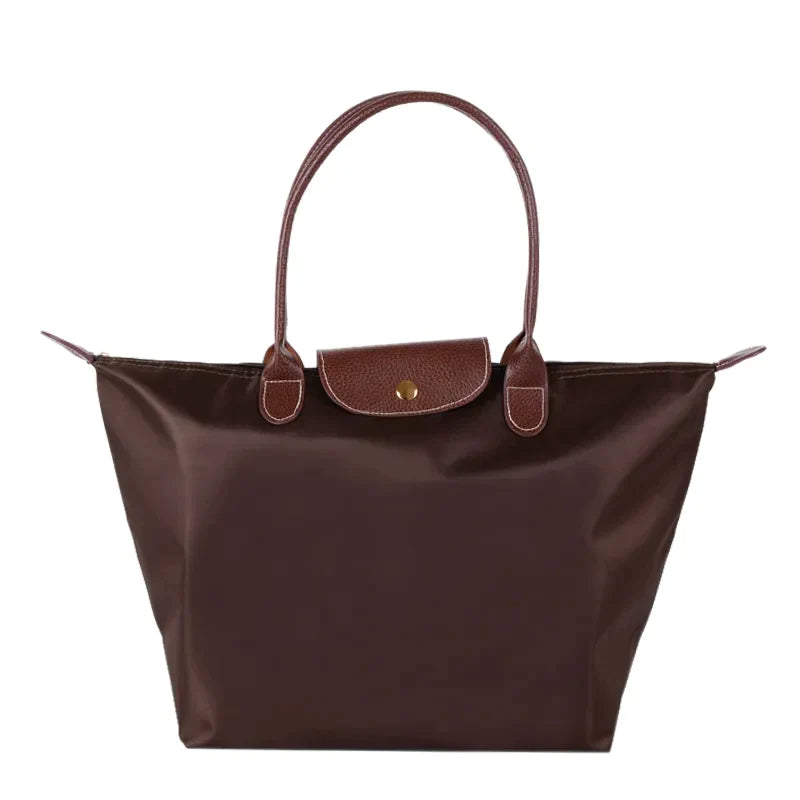 Women's Large Nylon Tote Bag with Leather Handles