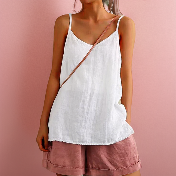 Linen Cami Women's V-Neck Loose Sleeveless Vest Top
