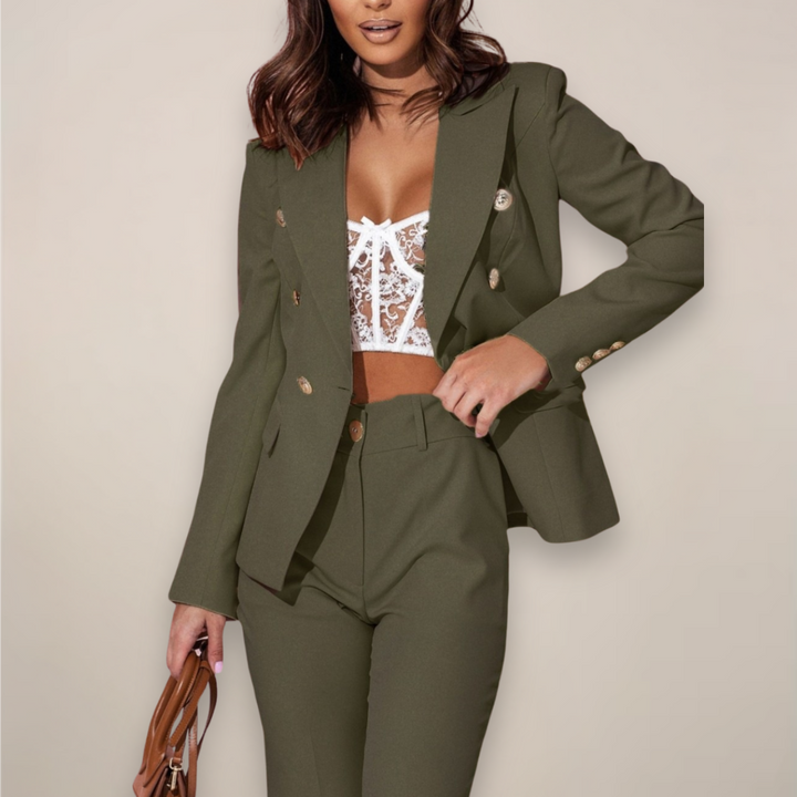 Women’s Slim Fit Wool Blend Blazer & Trousers Two Piece Set