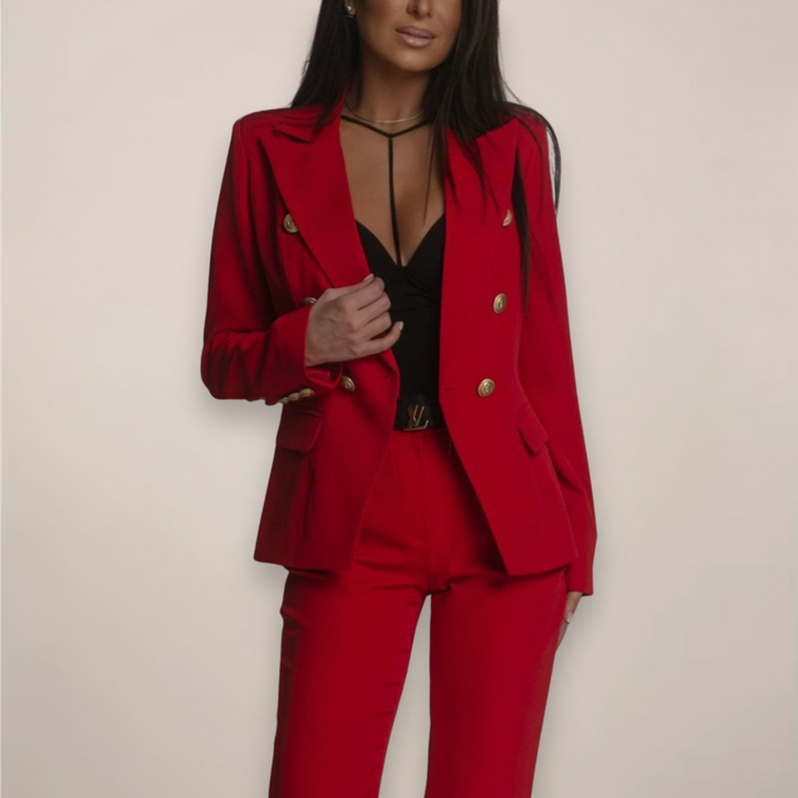 Women’s Slim Fit Wool Blend Blazer & Trousers Two Piece Set