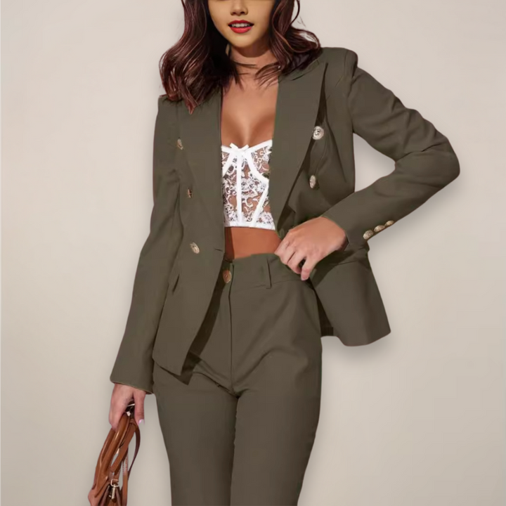 Women’s Slim Fit Wool Blend Blazer & Trousers Two Piece Set