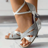 Wedding Shoes Women's Cross Strap Block Heel Open Toe Sandals