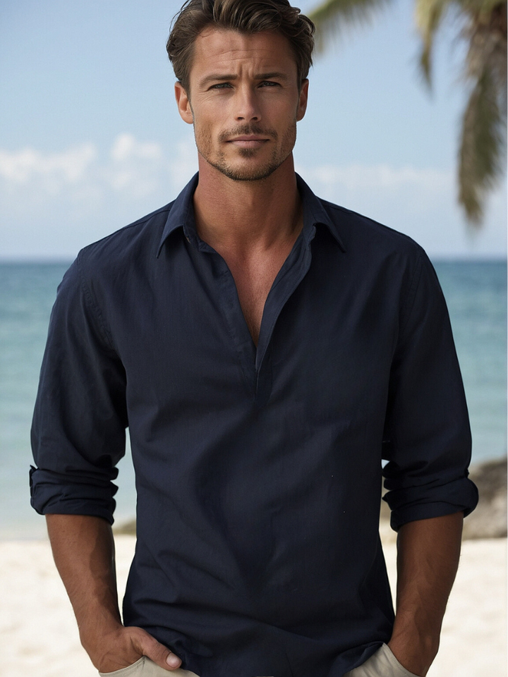 Men's Linen Shirt Relaxed Fit Breathable Beach Leisure Top