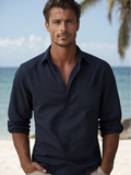 Men's Linen Shirt Relaxed Fit Breathable Beach Leisure Top
