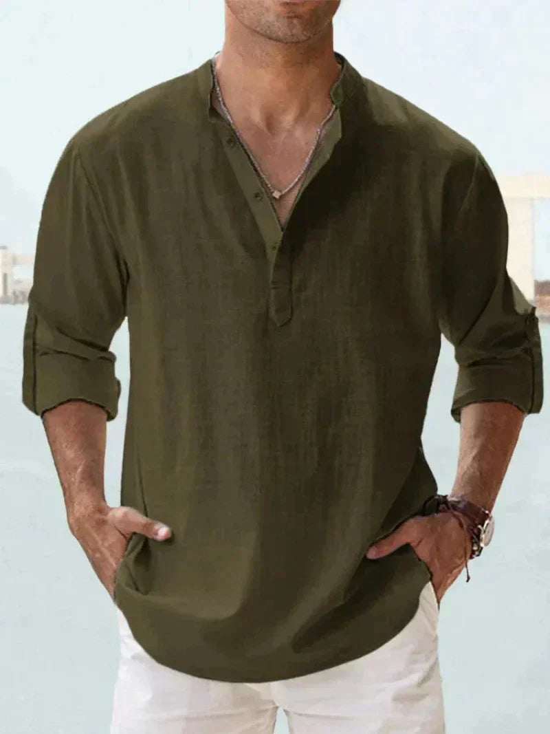 Men's Linen Shirt Relaxed Fit Breathable Beach Leisure Top