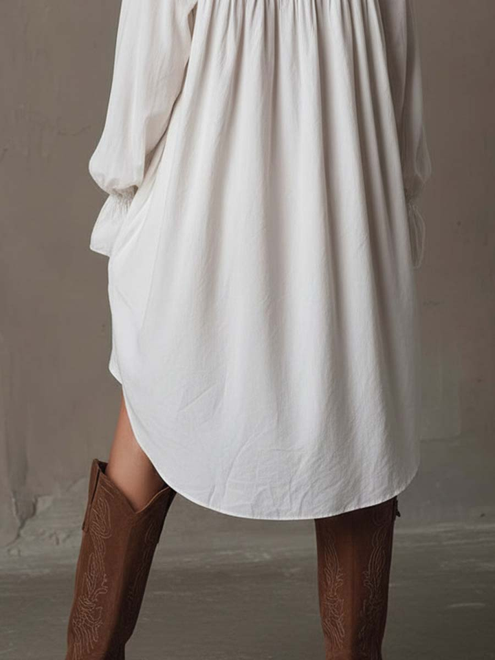 Women's Lace Long-Sleeve Button-Front Tunic Dress