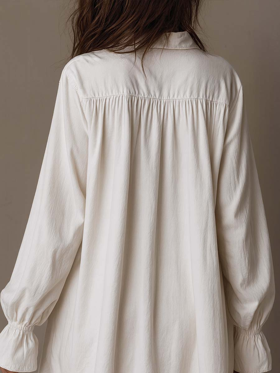 Women's Lace Long-Sleeve Button-Front Tunic Dress