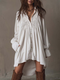 Women's Lace Long-Sleeve Button-Front Tunic Dress