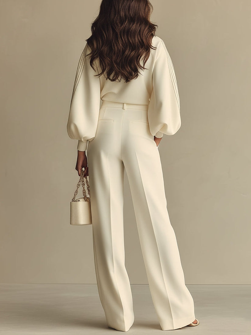 Women's Merino Wool Knit Sweater And Wide Leg Trouser Set