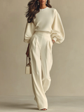 Women's Merino Wool Knit Sweater And Wide Leg Trouser Set