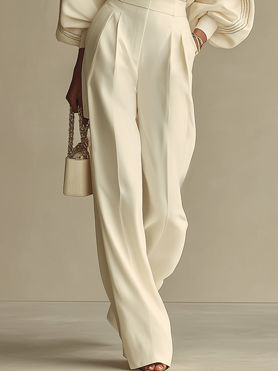 Women's Merino Wool Knit Sweater And Wide Leg Trouser Set