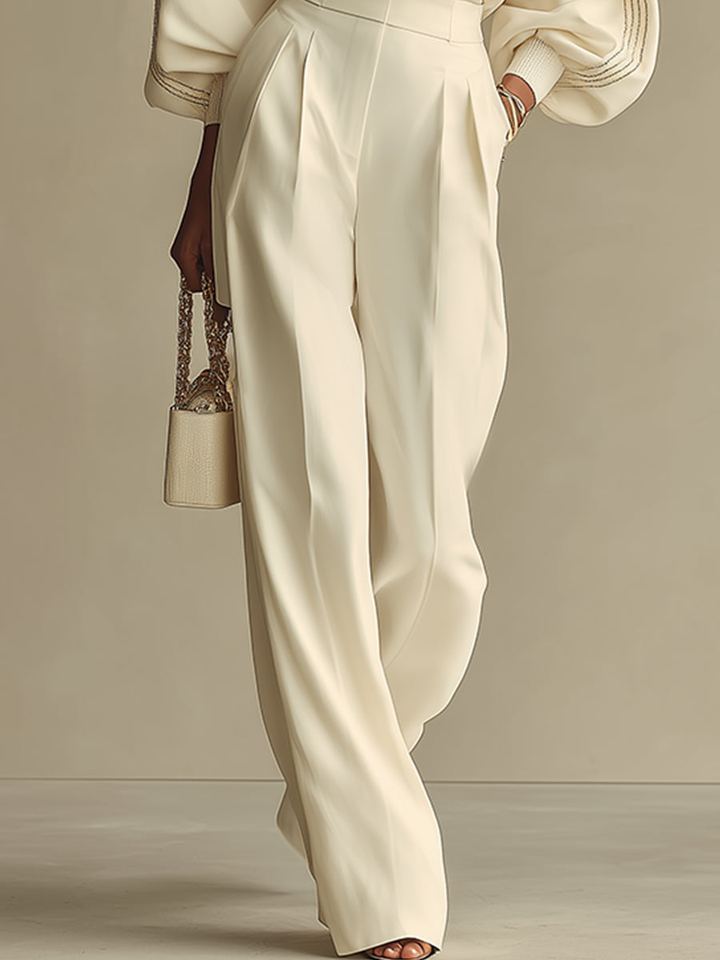 Women's Merino Wool Knit Sweater And Wide Leg Trouser Set