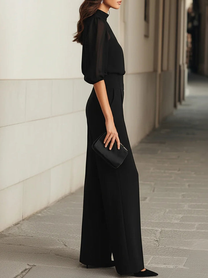 Women's 3-Piece Trouser Set Chiffon Wide Leg Pants Co-ord Outfit
