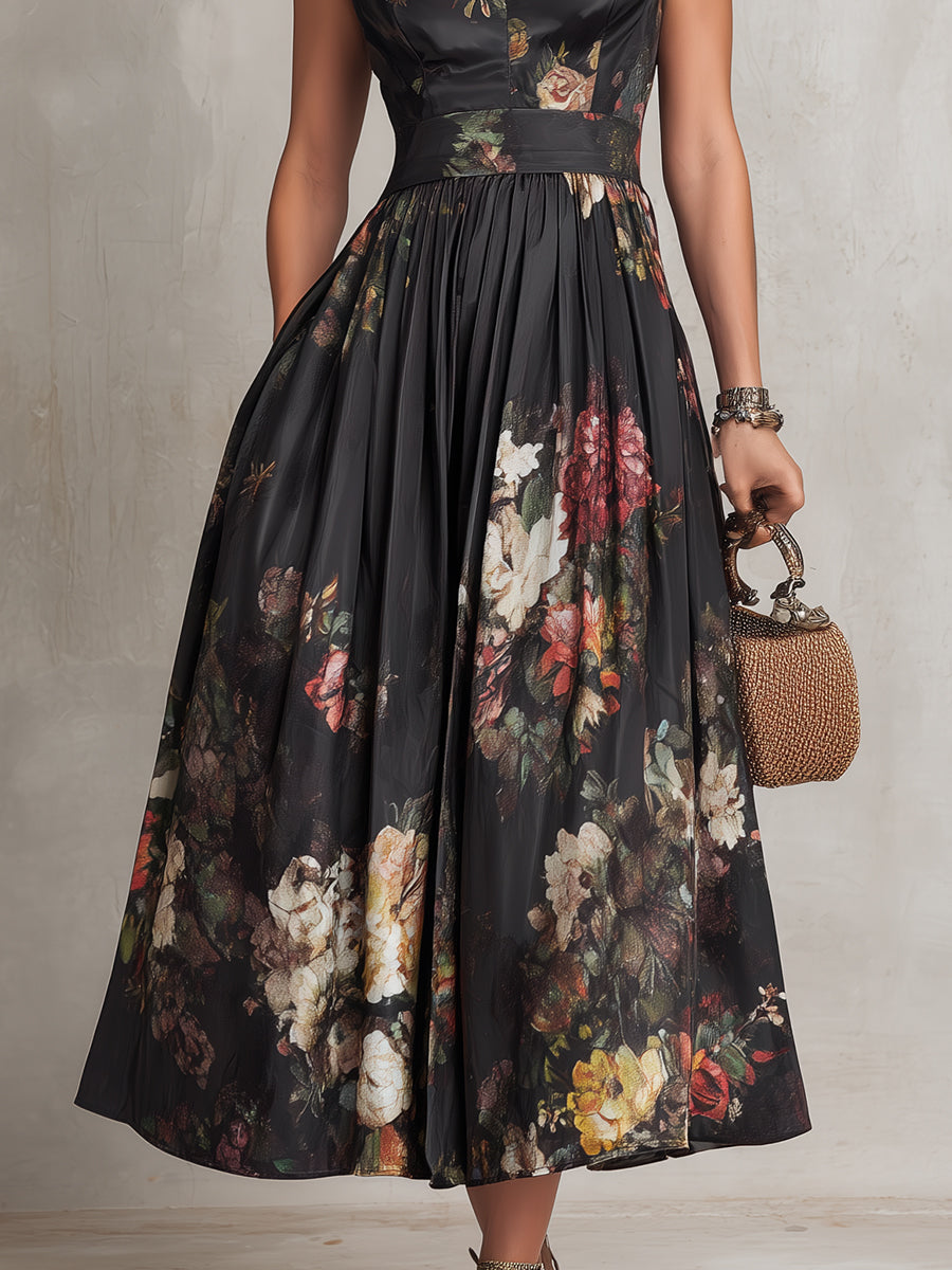 Women's Floral Silk Blend Midi Dress