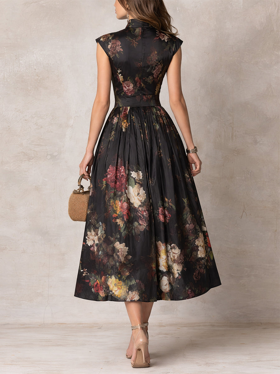 Women's Floral Silk Blend Midi Dress