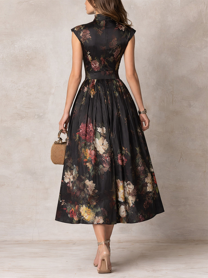 Women's Floral Silk Blend Midi Dress