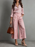 Women’s Linen Button-Up Shirt & Wide-Leg Trouser Set