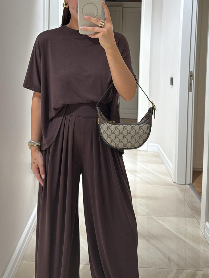 Women's Knit Loungewear Set Wide Leg Pants Matching Co-ord