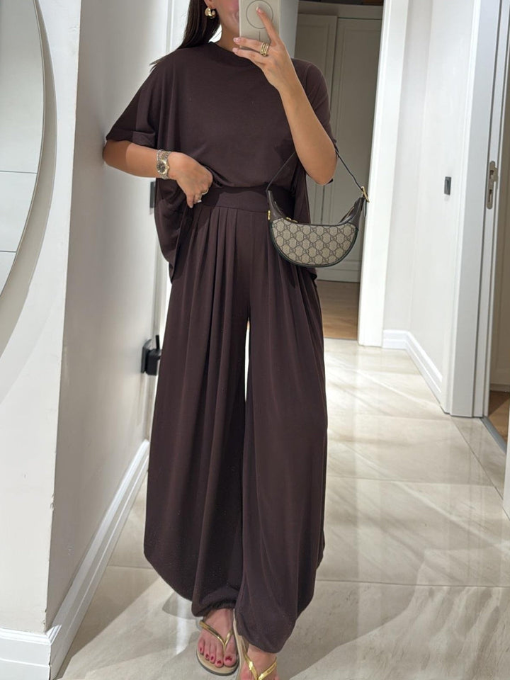Women's Knit Loungewear Set Wide Leg Pants Matching Co-ord