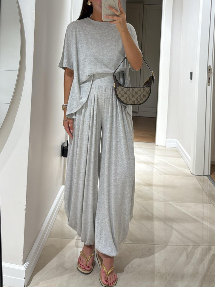 Women's Knit Loungewear Set Wide Leg Pants Matching Co-ord