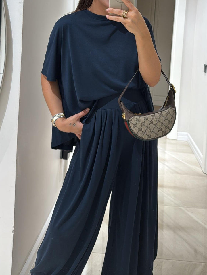 Women's Knit Loungewear Set Wide Leg Pants Matching Co-ord