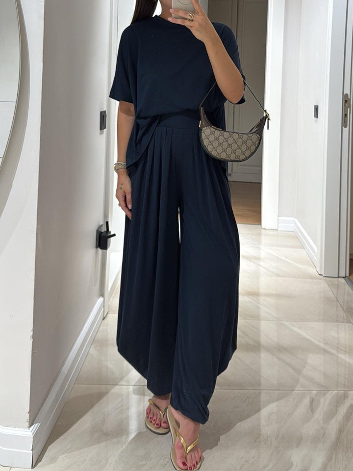 Women's Knit Loungewear Set Wide Leg Pants Matching Co-ord