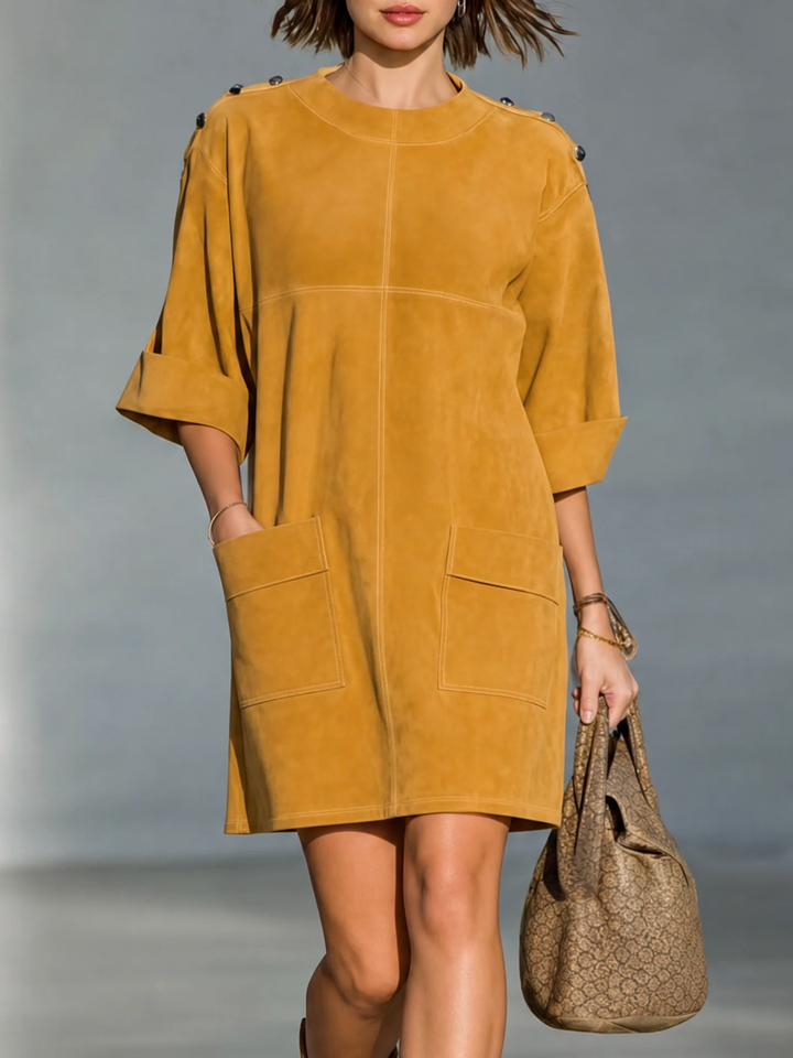 Robe tunique courte droite décontractée ample pour femme en simili-daim