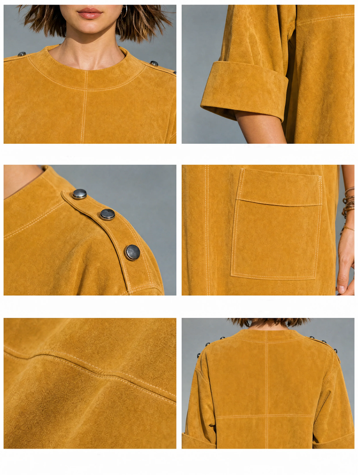 Robe tunique courte droite décontractée ample pour femme en simili-daim