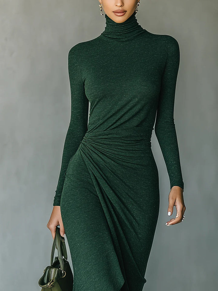 Women’s High-Neck Asymmetric Wrap Knit Midi Dress