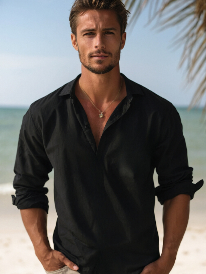 Men's Linen Shirt Relaxed Fit Breathable Beach Leisure Top