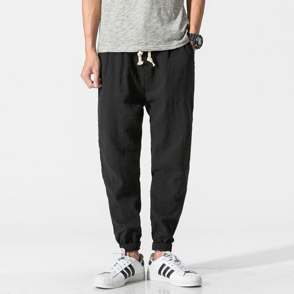 Men's Linen Joggers Lightweight Trousers Relaxed Fit Casual Pants